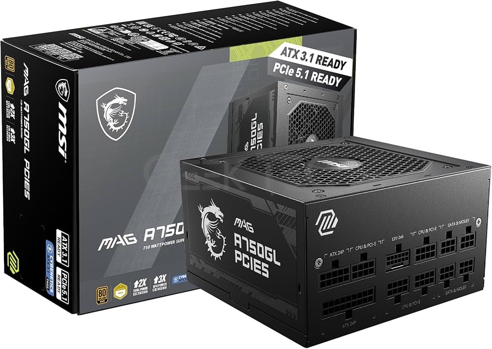 Alimentation MSI MAG A750GL PCIE5 modulaire ATX 3.1, 80 Plus Gold