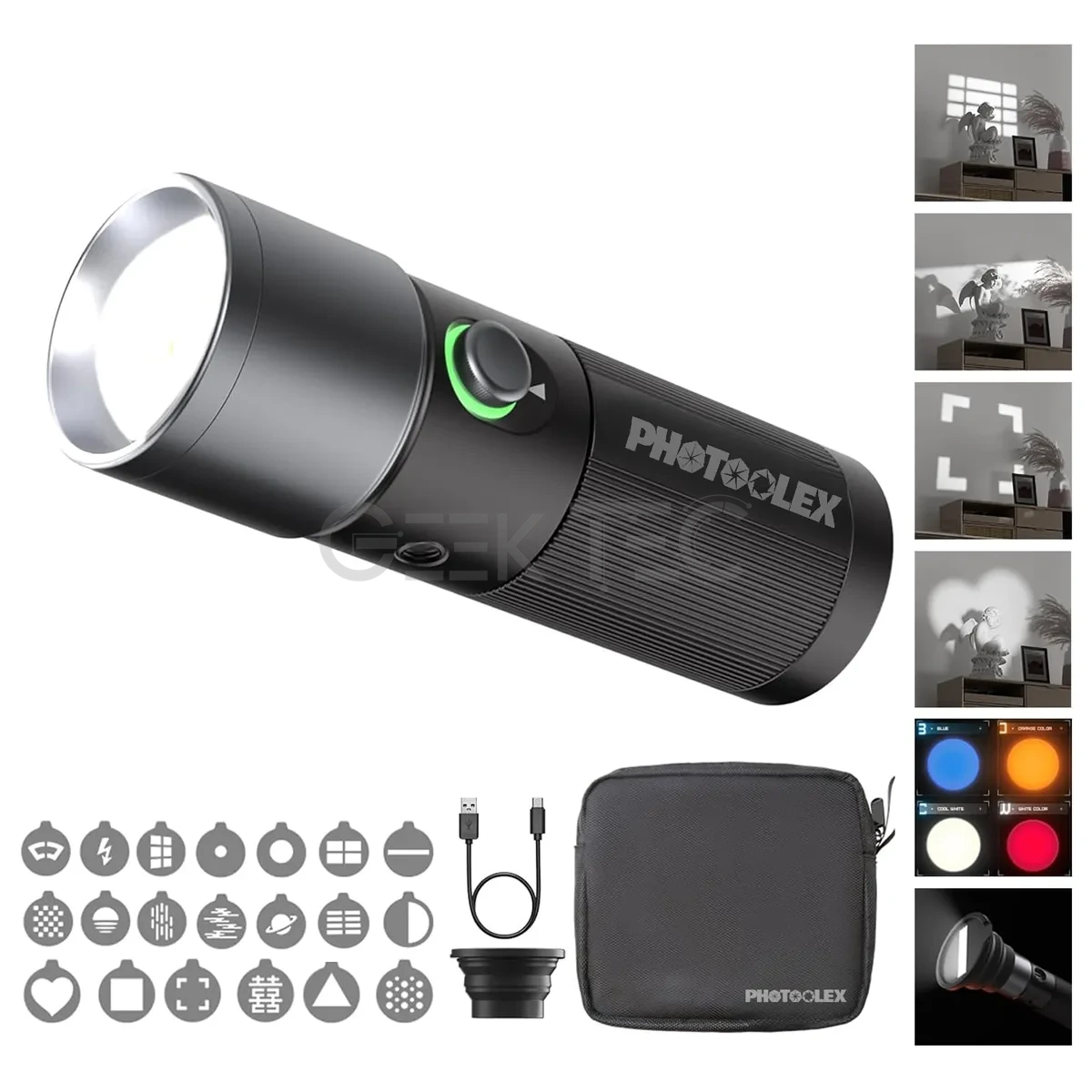 Lampe torche PHOTOOLEX RGB 10 W batterie 8 400 mAh, 4 couleurs, IRC 96+